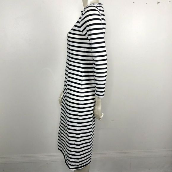 J.Crew Striped Midi Dress Long Sleeve Black Ivory - Picture 4 of 8